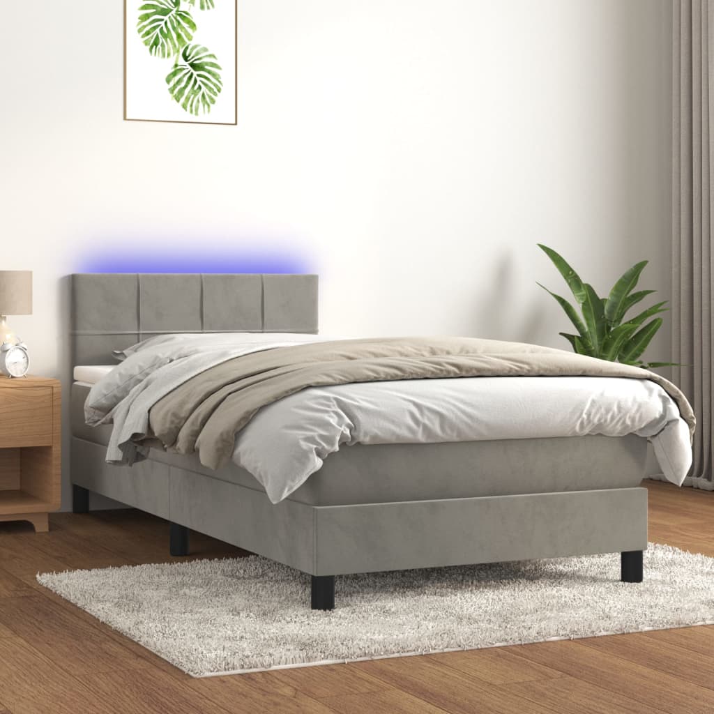 Sommier à lattes de lit et matelas et LED Gris clair 90x190 cm - XIOS