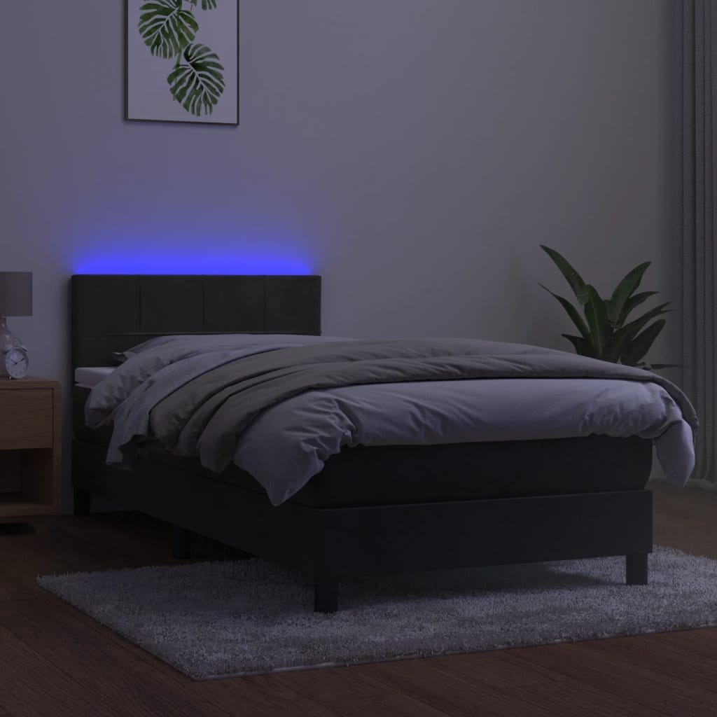Sommier à lattes de lit et matelas et LED Gris foncé 90x190 cm - XIOS