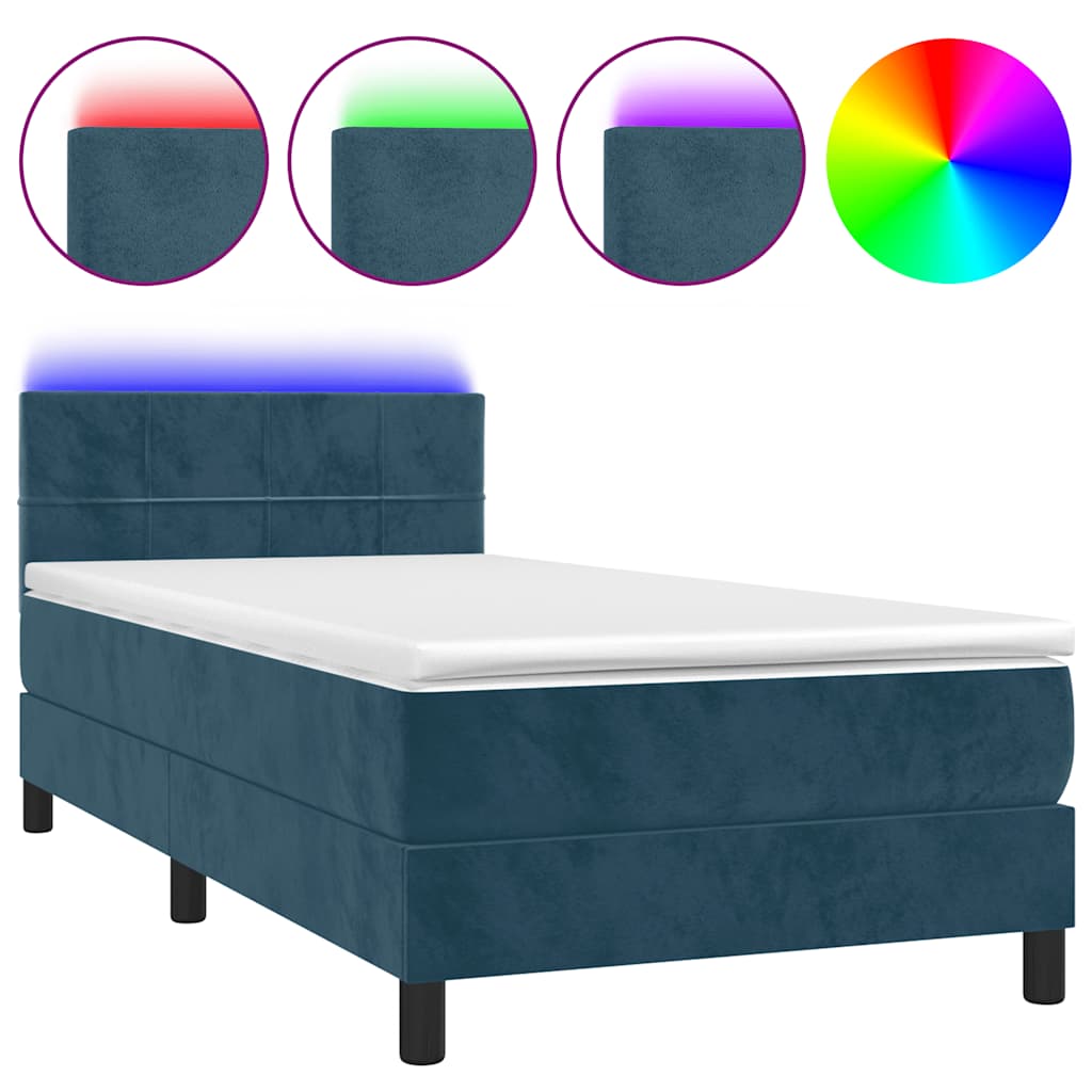Sommier à lattes de lit et matelas et LED Bleu foncé 90x190 cm - XIOS