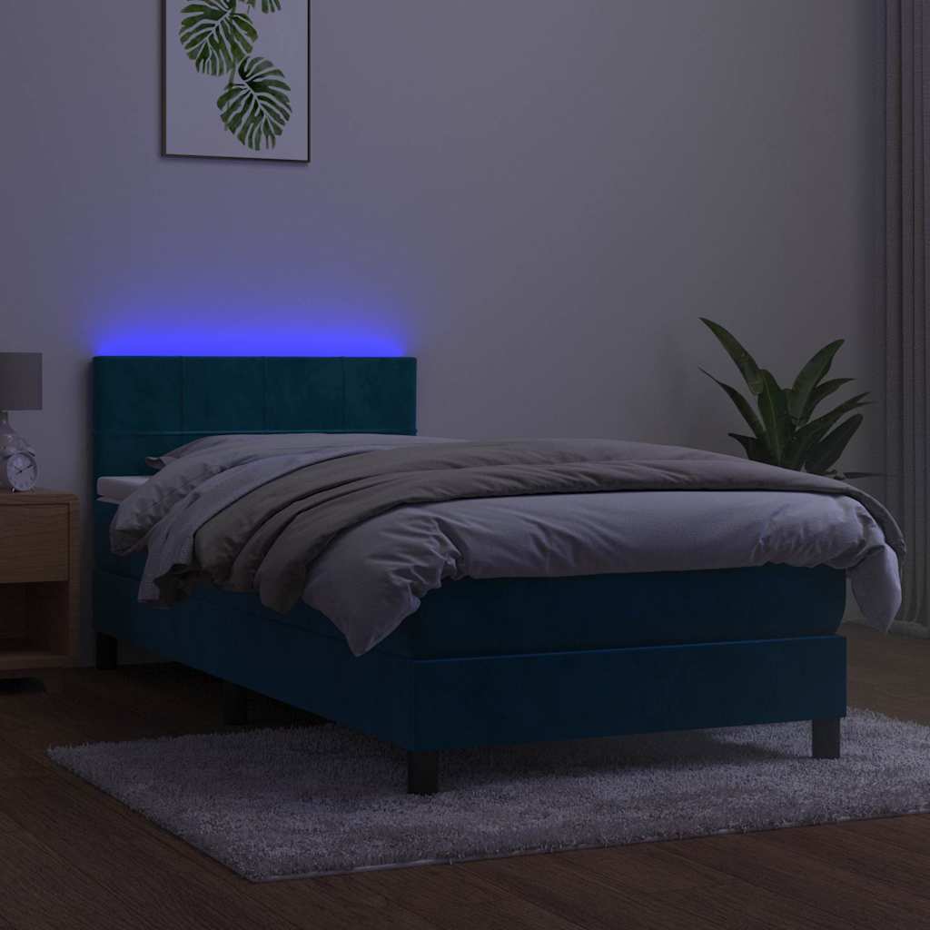 Sommier à lattes de lit et matelas et LED Bleu foncé 90x190 cm - XIOS