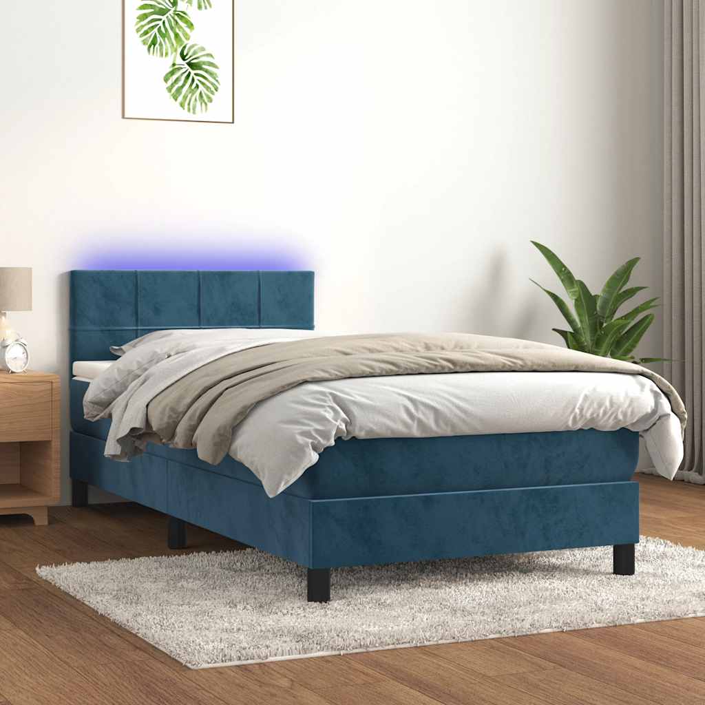 Sommier à lattes de lit et matelas et LED Bleu foncé 90x190 cm - XIOS