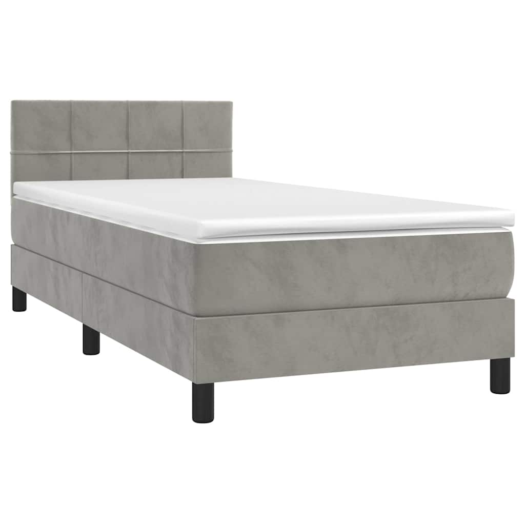 Sommier à lattes de lit et matelas et LED Gris clair 90x200 cm