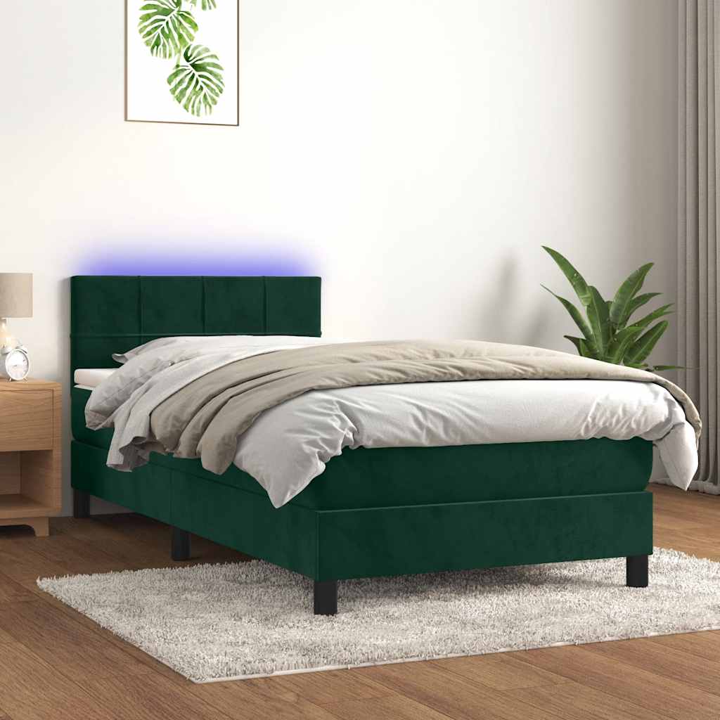 Sommier à lattes de lit et matelas et LED Vert foncé 90x200 cm - XIOS