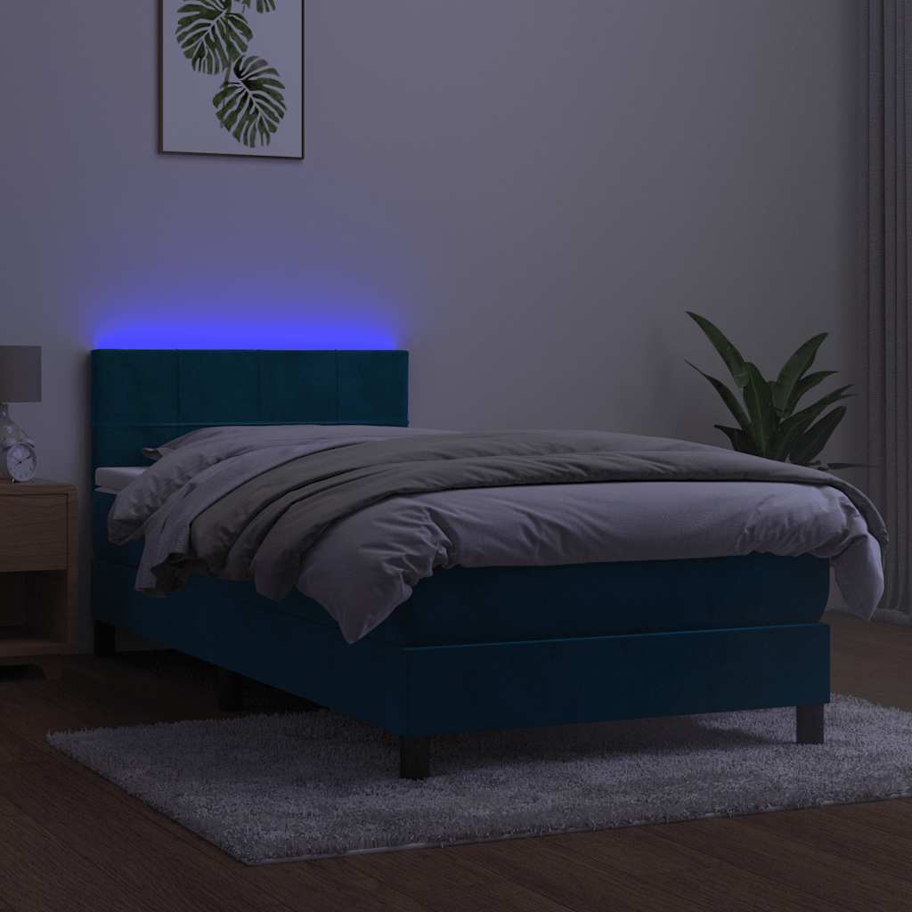Sommier à lattes de lit et matelas et LED Bleu foncé 90x200 cm - XIOS