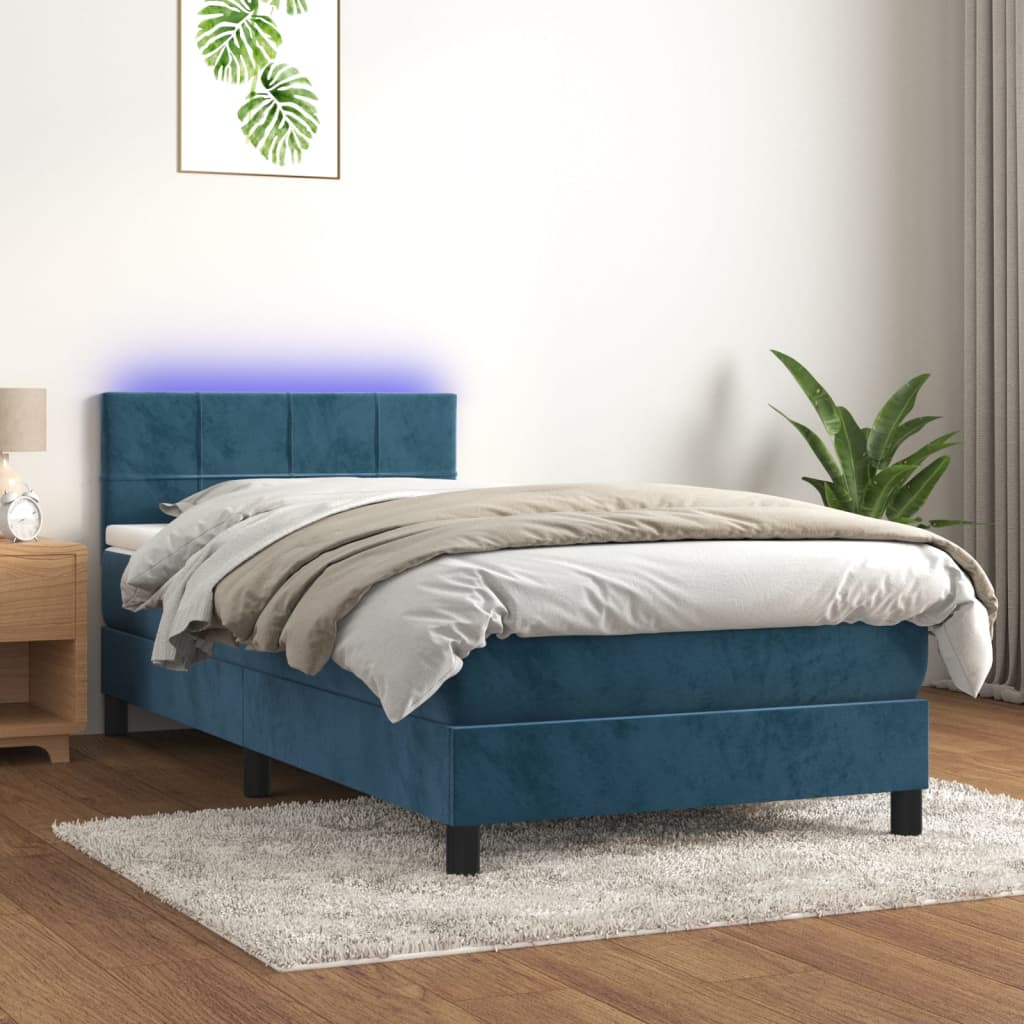 Sommier à lattes de lit et matelas et LED Bleu foncé 90x200 cm - XIOS
