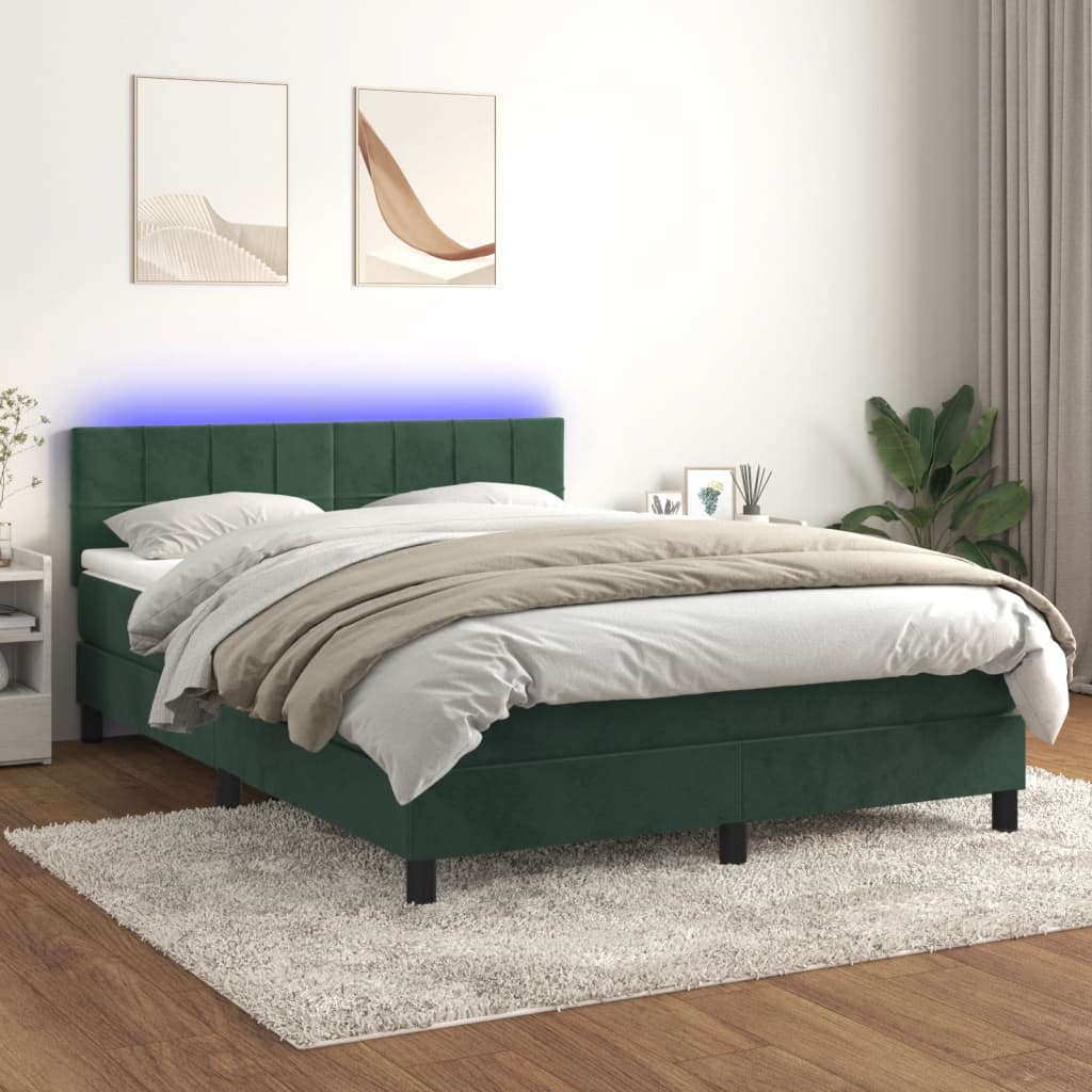 Sommier à lattes de lit avec matelas LED Vert foncé 140x190 cm
