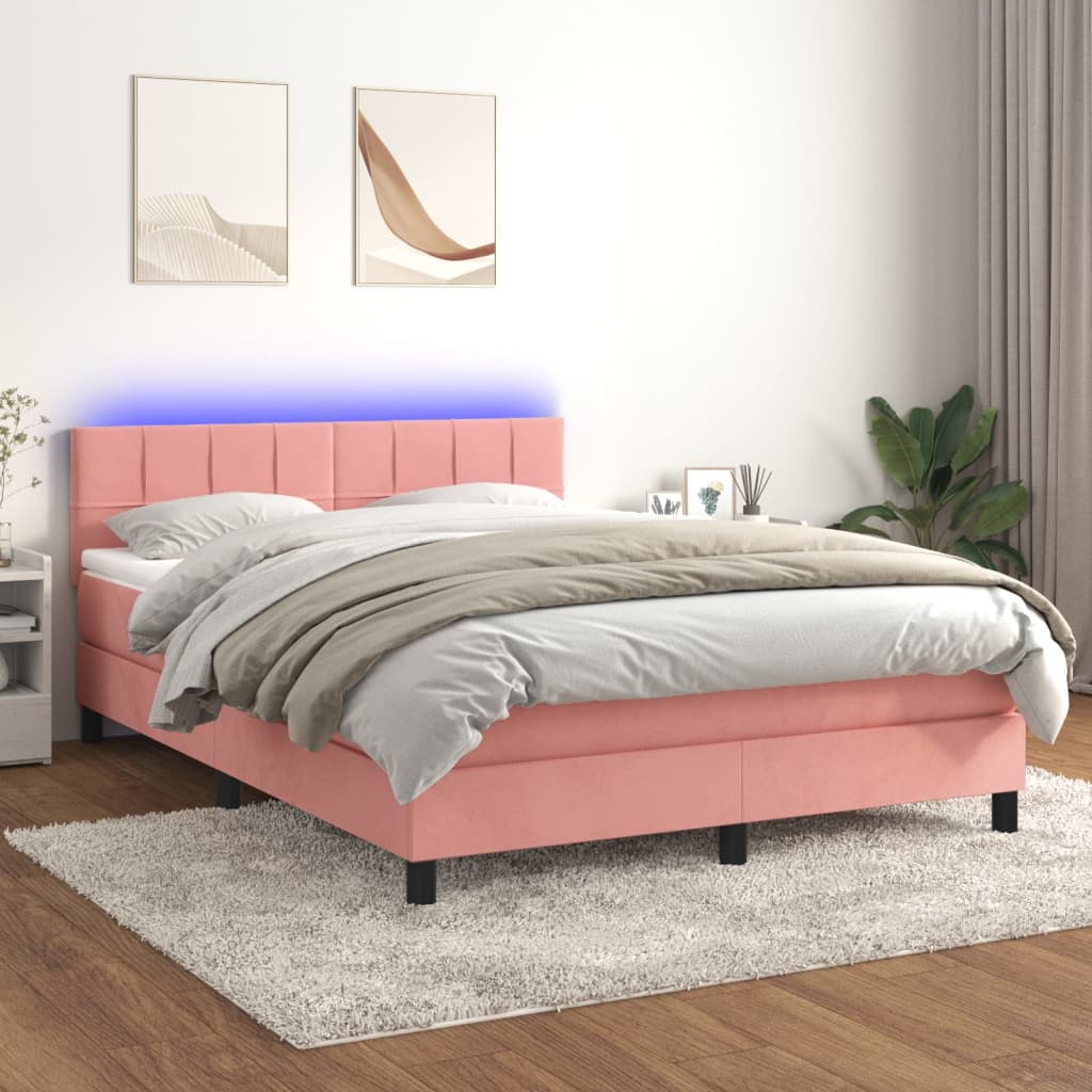 Sommier à lattes de lit avec matelas et LED Rose 140x190 cm - XIOS