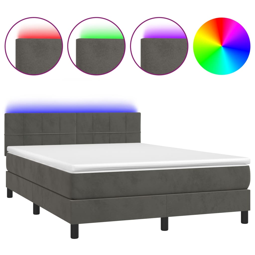 Sommier à lattes de lit avec matelas LED Gris foncé 140x200 cm - XIOS