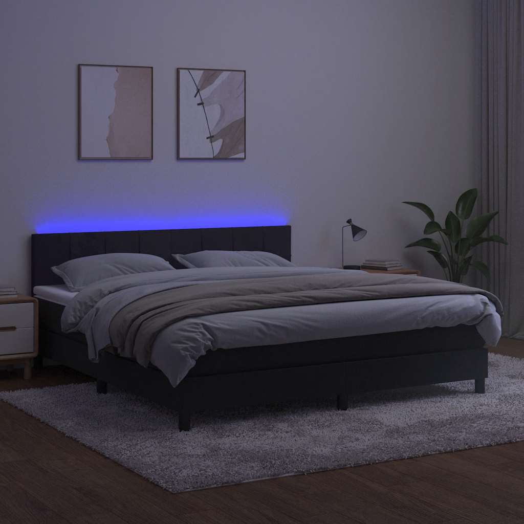 Sommier à lattes de lit avec matelas et LED Noir 160x200 cm - XIOS