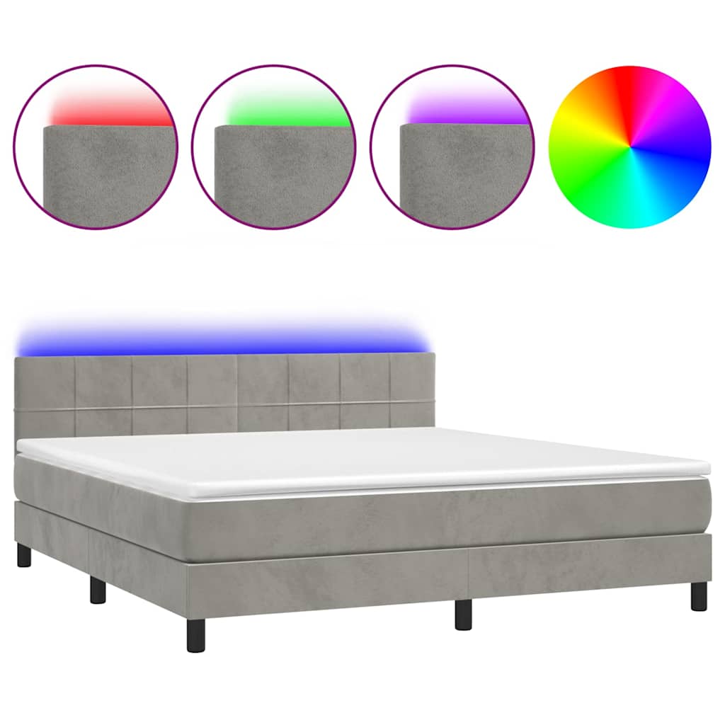 Sommier à lattes de lit avec matelas LED Gris clair 180x200 cm