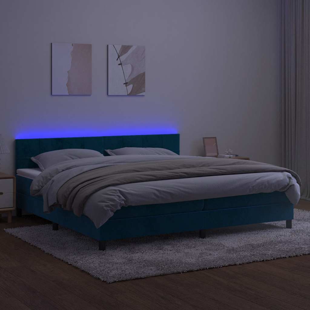 Sommier à lattes de lit avec matelas LED Bleu foncé 200x200 cm - XIOS