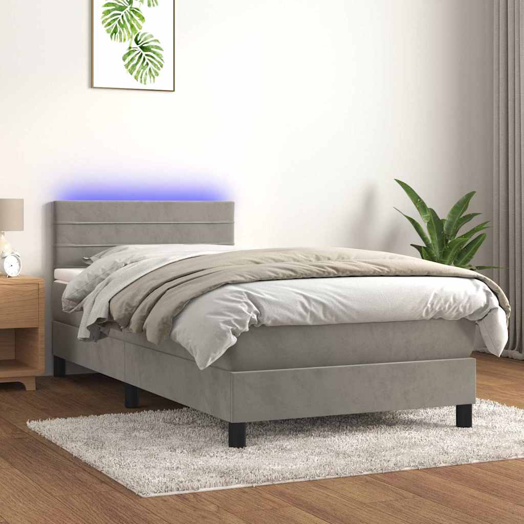 Sommier à lattes de lit et matelas et LED Gris clair 90x190 cm