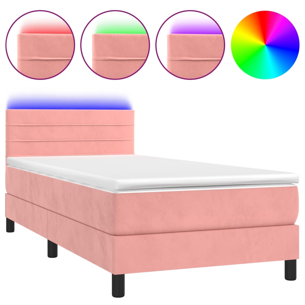 Sommier à lattes de lit avec matelas et LED Rose 90x190 cm - XIOS