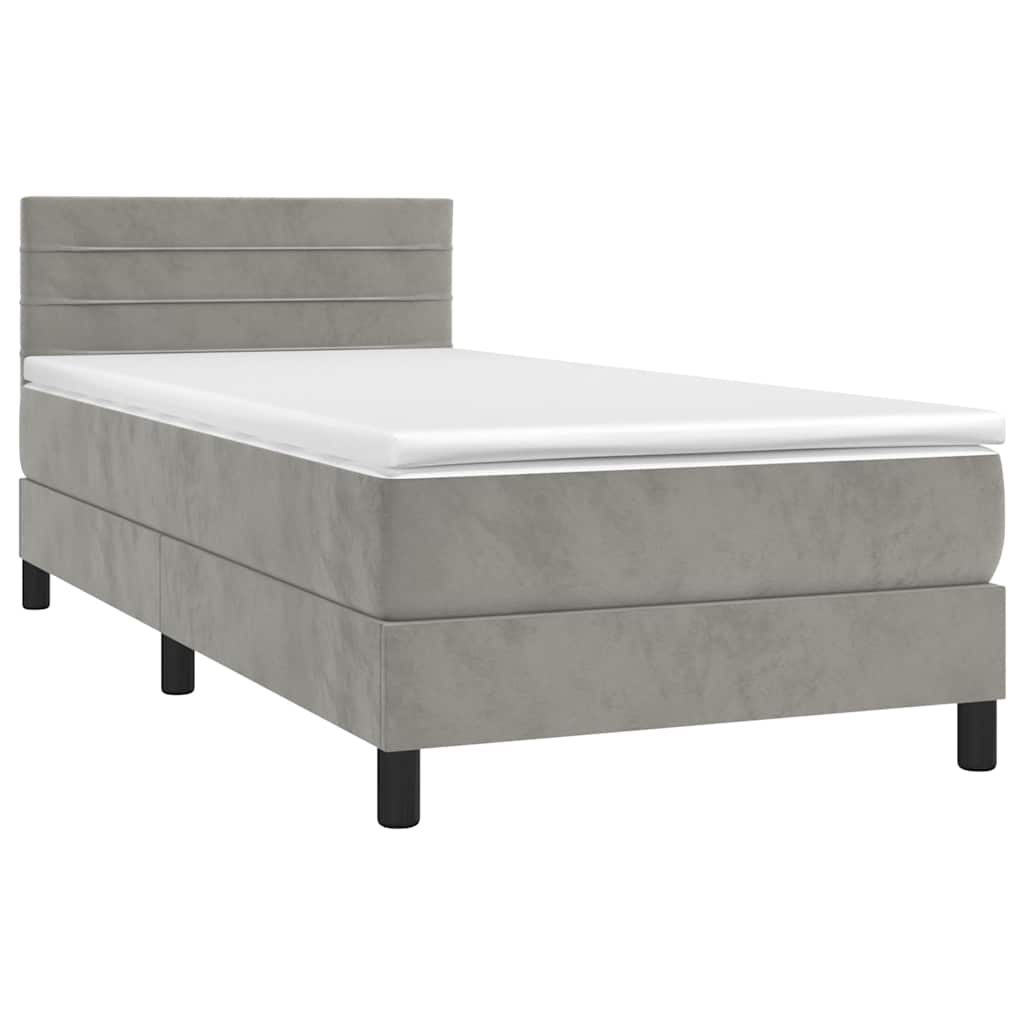 Sommier à lattes de lit et matelas et LED Gris clair 90x200 cm