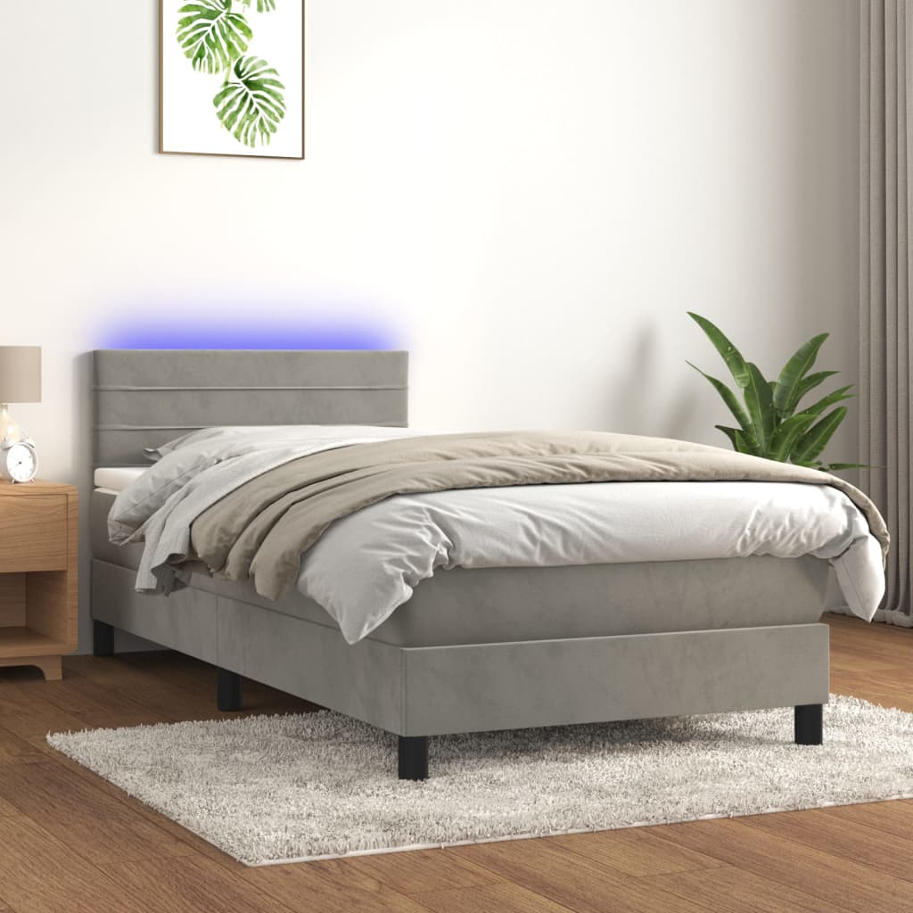 Sommier à lattes de lit et matelas et LED Gris clair 90x200 cm - XIOS