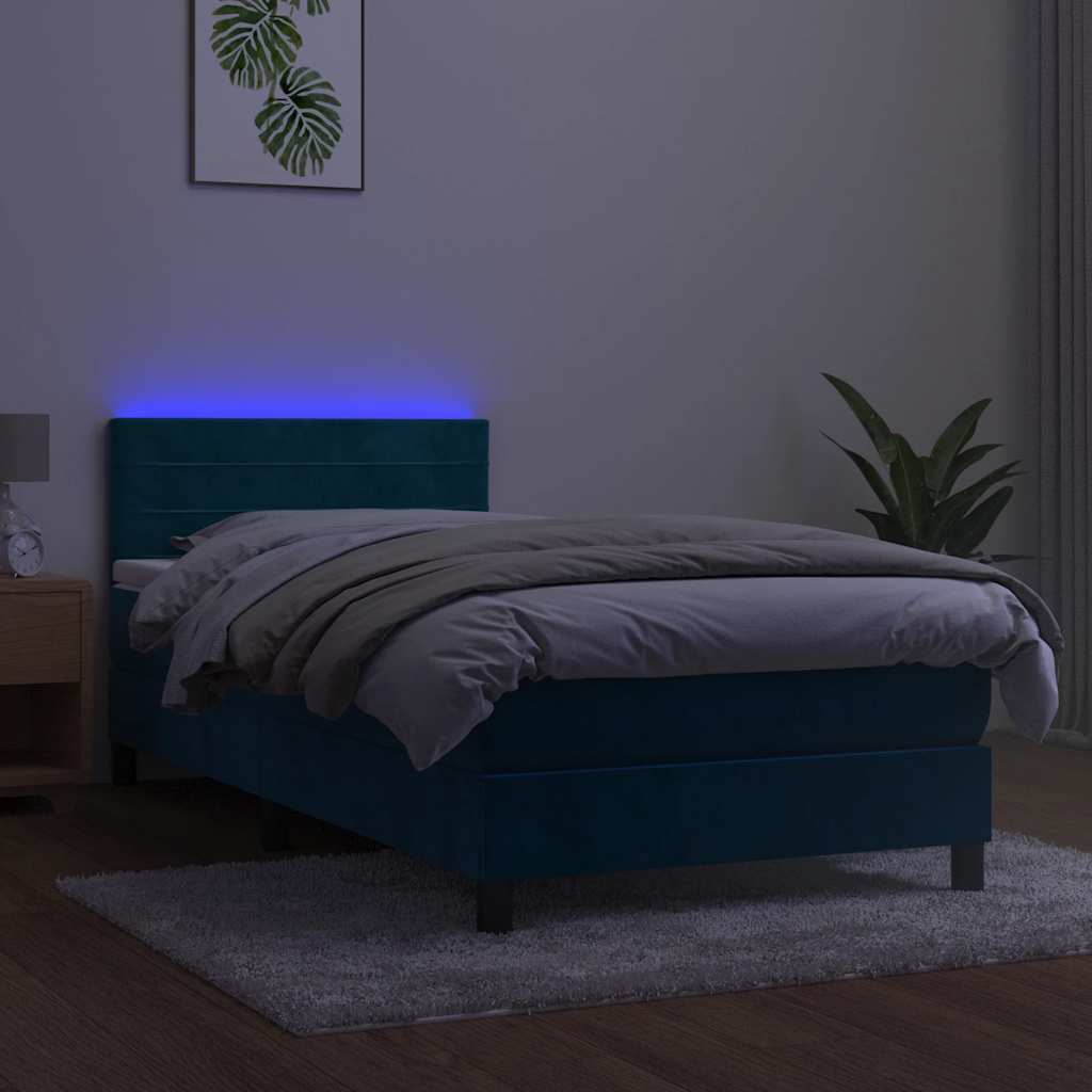 Sommier à lattes de lit et matelas et LED Bleu foncé 90x200 cm - XIOS