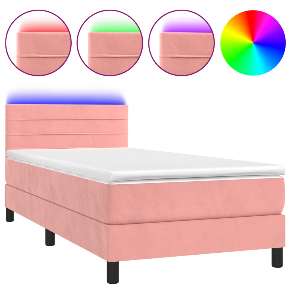 Sommier à lattes de lit avec matelas et LED Rose 90x200 cm - XIOS