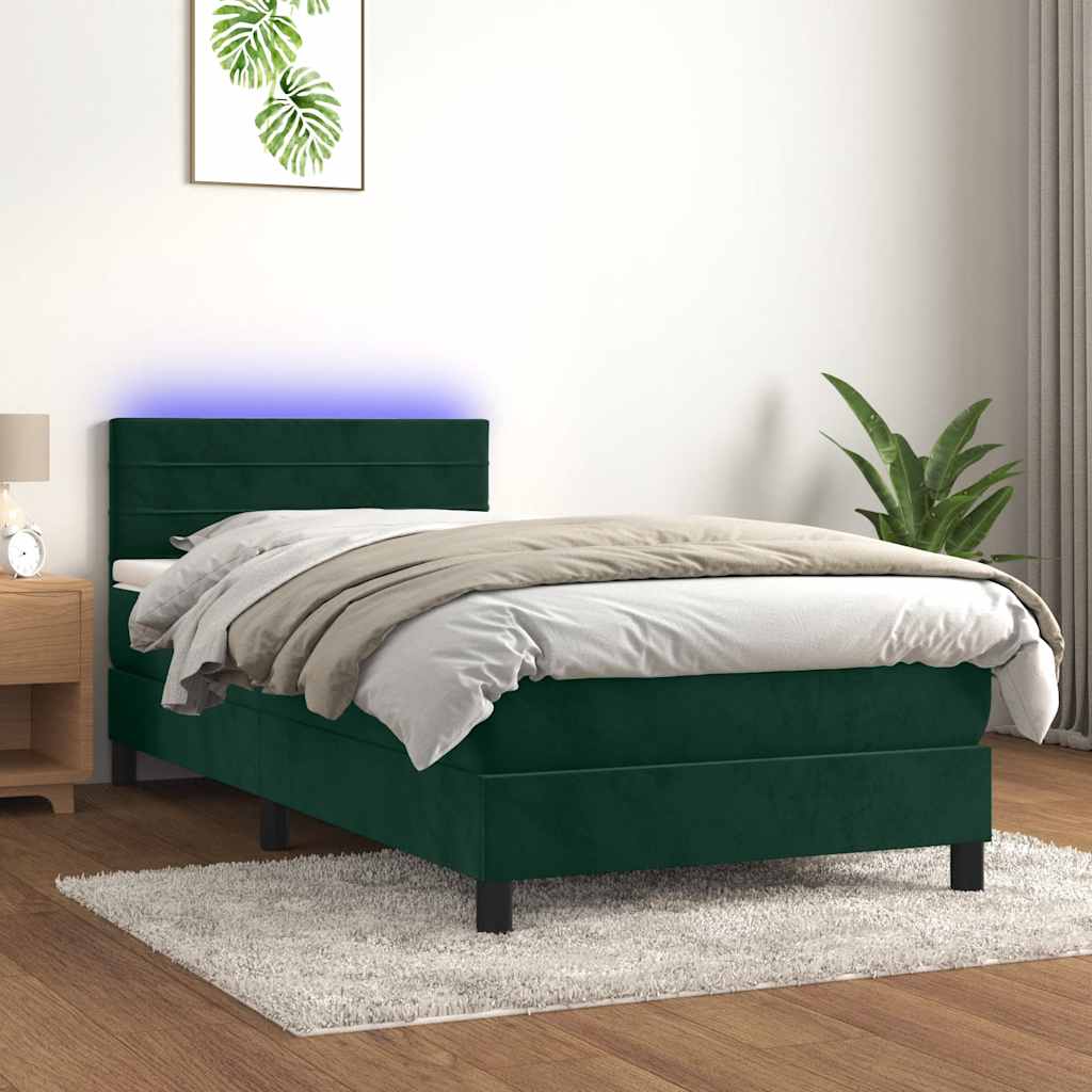 Sommier à lattes de lit avec matelas LED Vert foncé 100x200 cm - XIOS