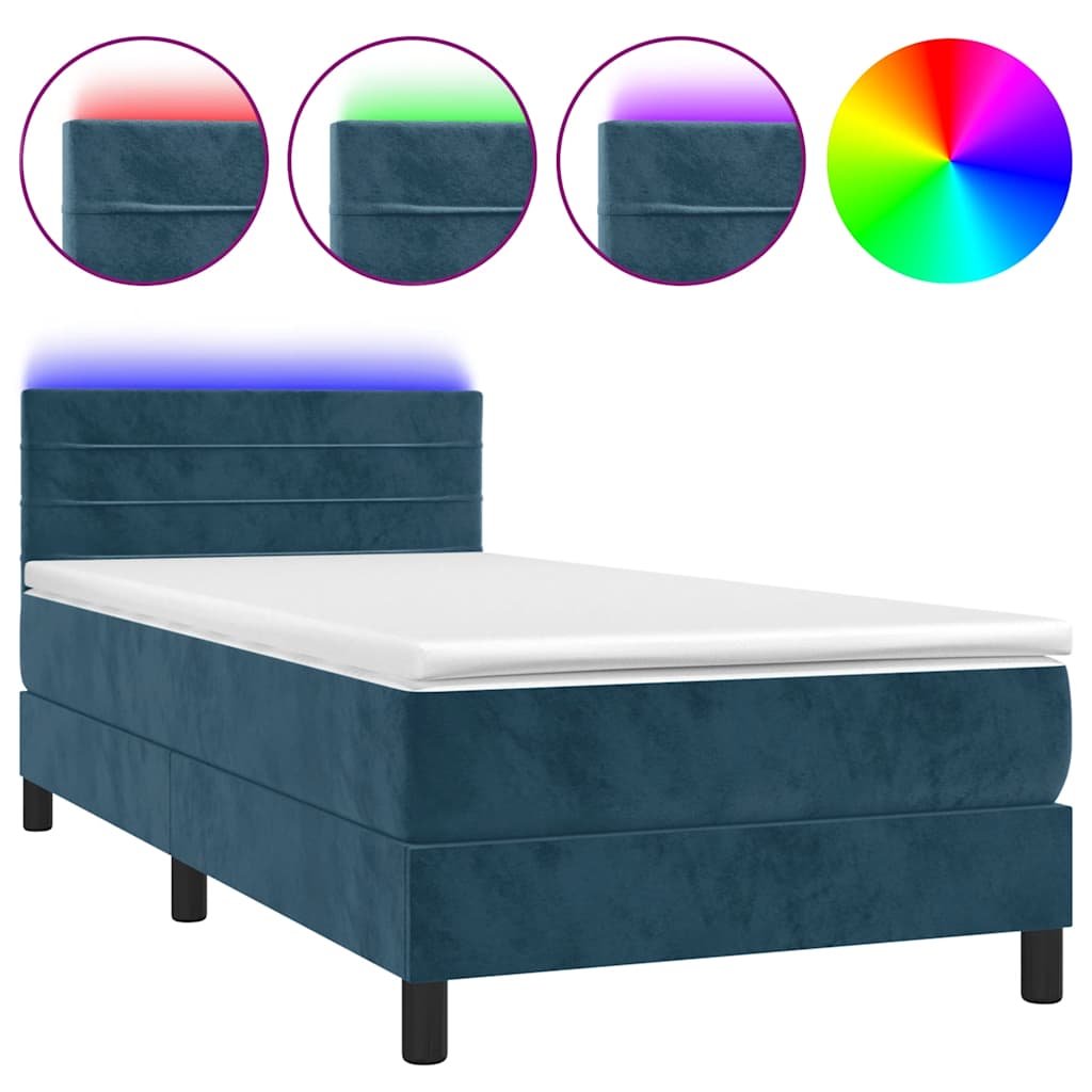 Sommier à lattes de lit avec matelas LED Bleu foncé 100x200 cm - XIOS