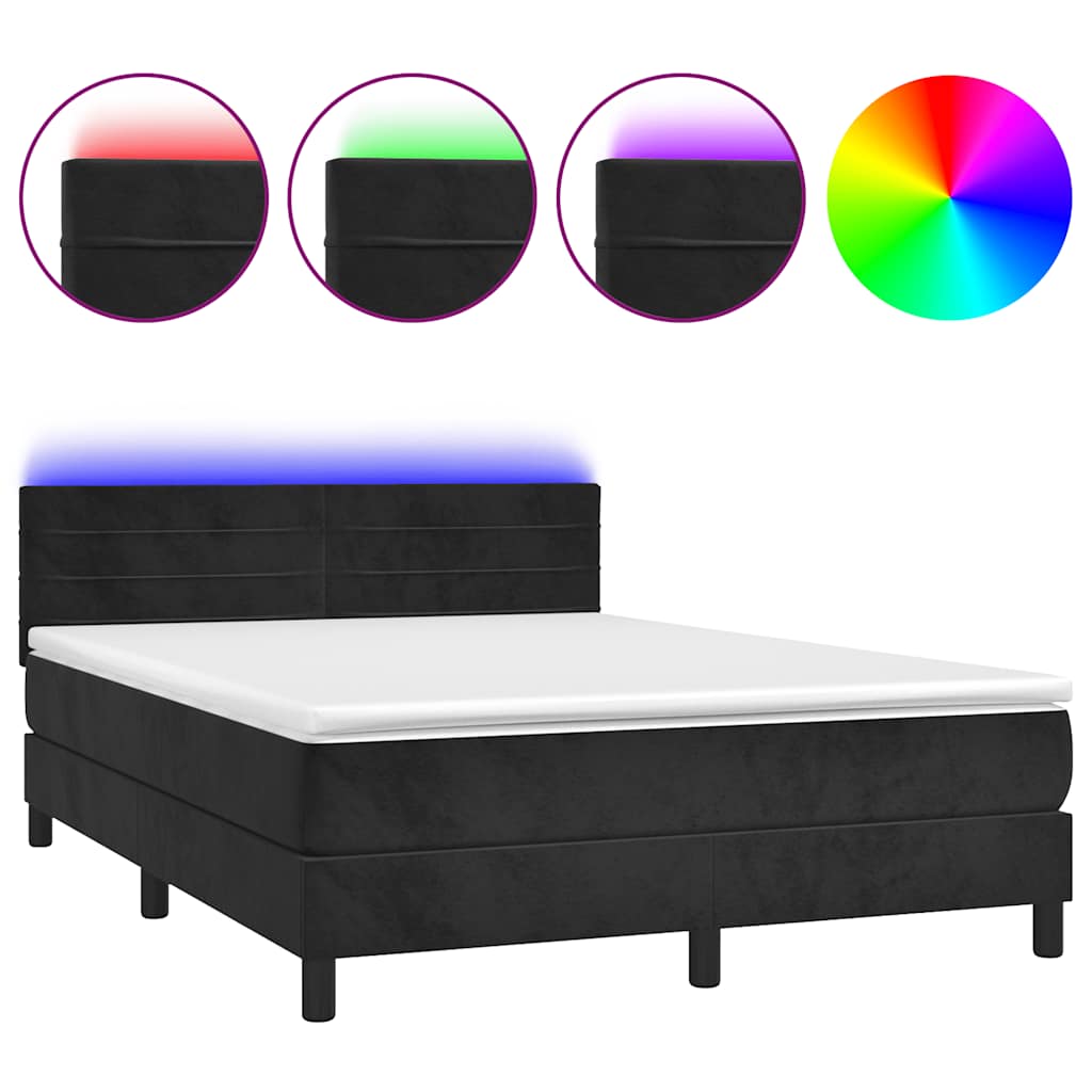 Sommier à lattes de lit avec matelas et LED Noir 140x190 cm - XIOS