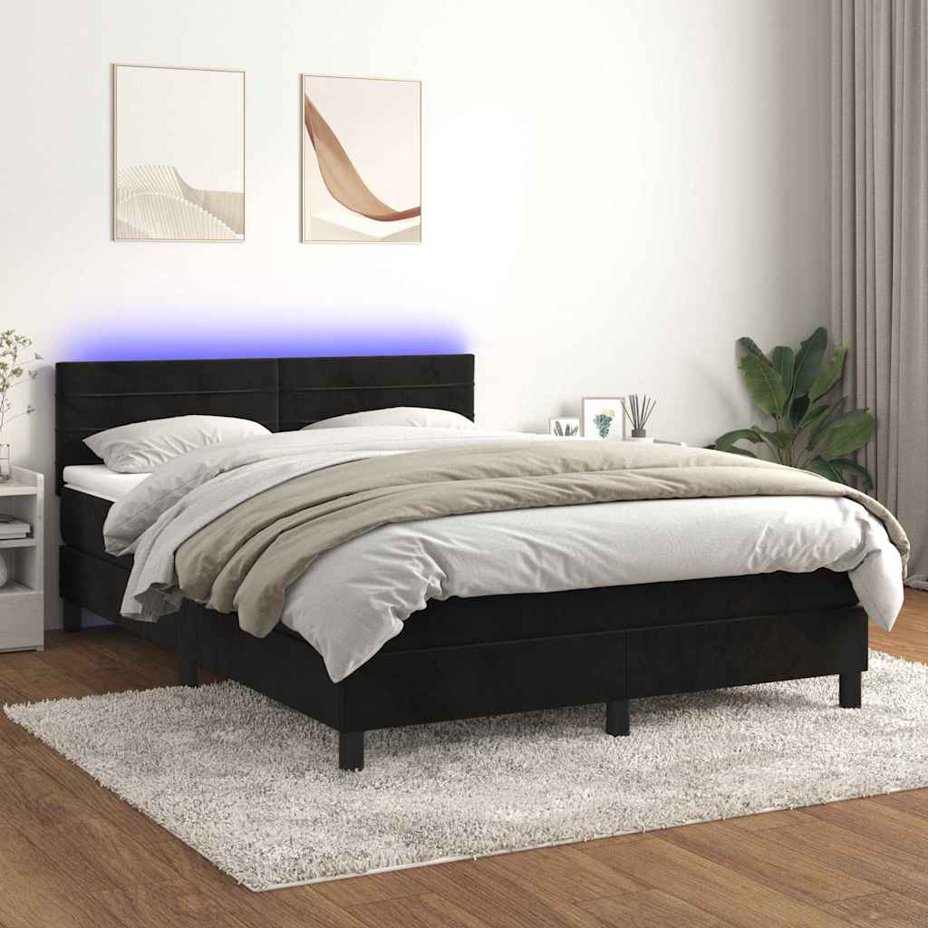 Sommier à lattes de lit avec matelas et LED Noir 140x190 cm - XIOS