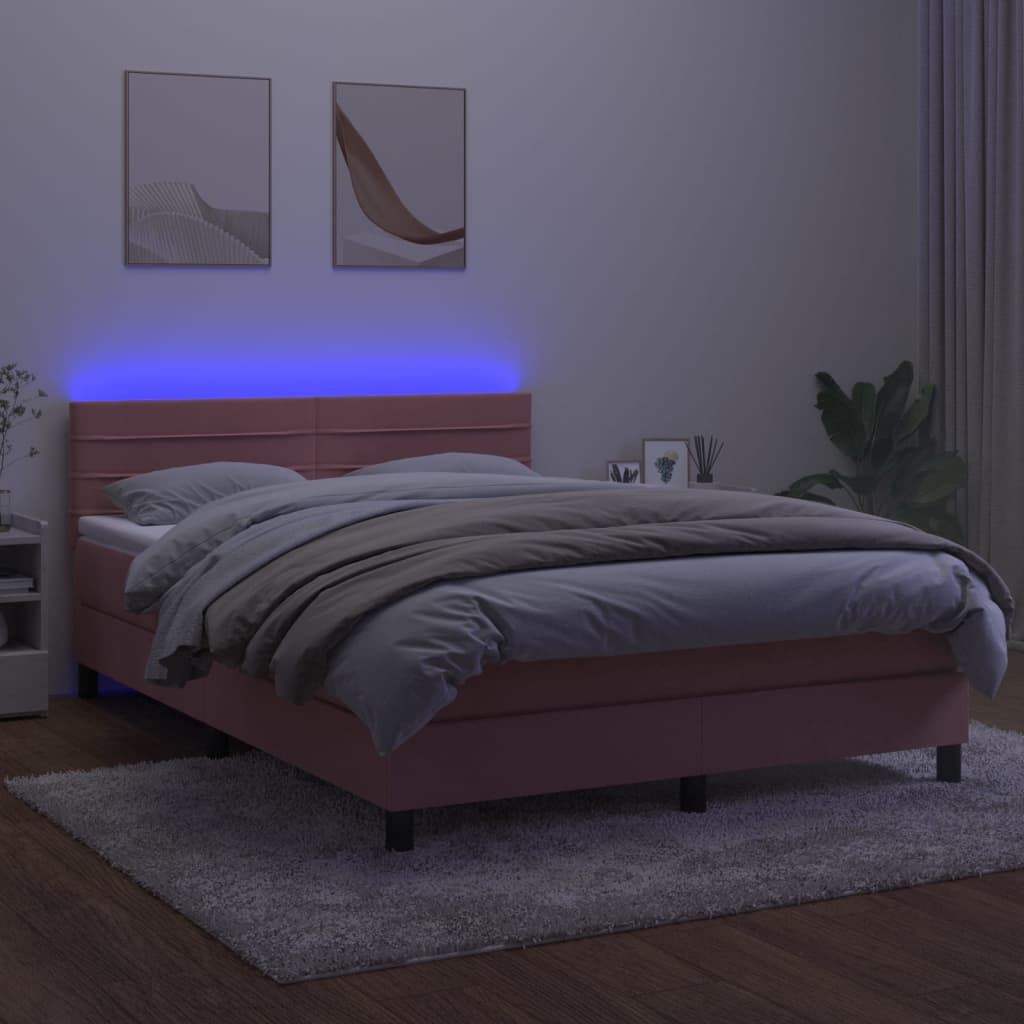 Sommier à lattes de lit avec matelas et LED Rose 140x190 cm - XIOS