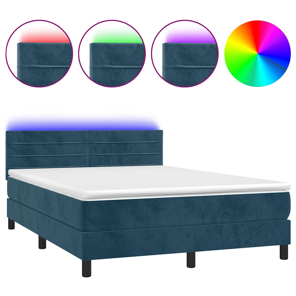 Sommier à lattes de lit avec matelas LED Bleu foncé 140x200 cm - XIOS