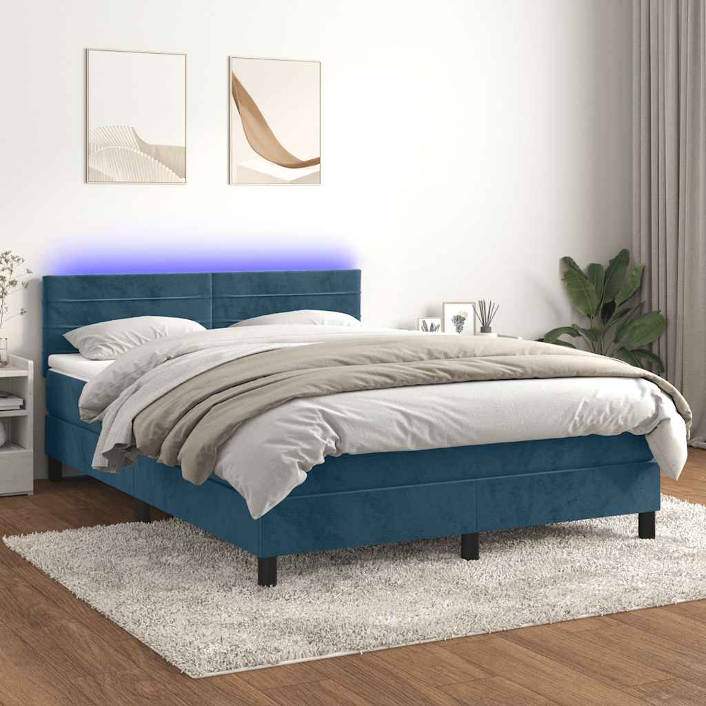 Sommier à lattes de lit avec matelas LED Bleu foncé 140x200 cm - XIOS