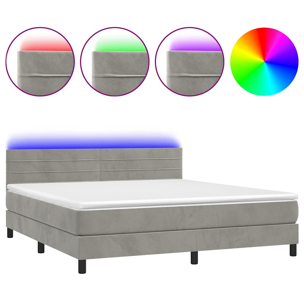 Sommier à lattes de lit avec matelas LED Gris clair 180x200 cm
