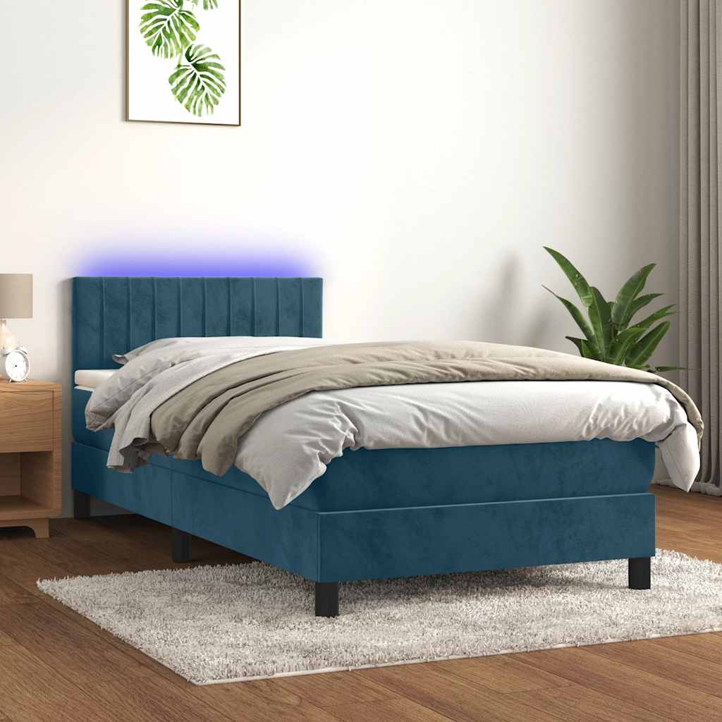 Sommier à lattes de lit et matelas et LED Bleu foncé 80x200cm - XIOS