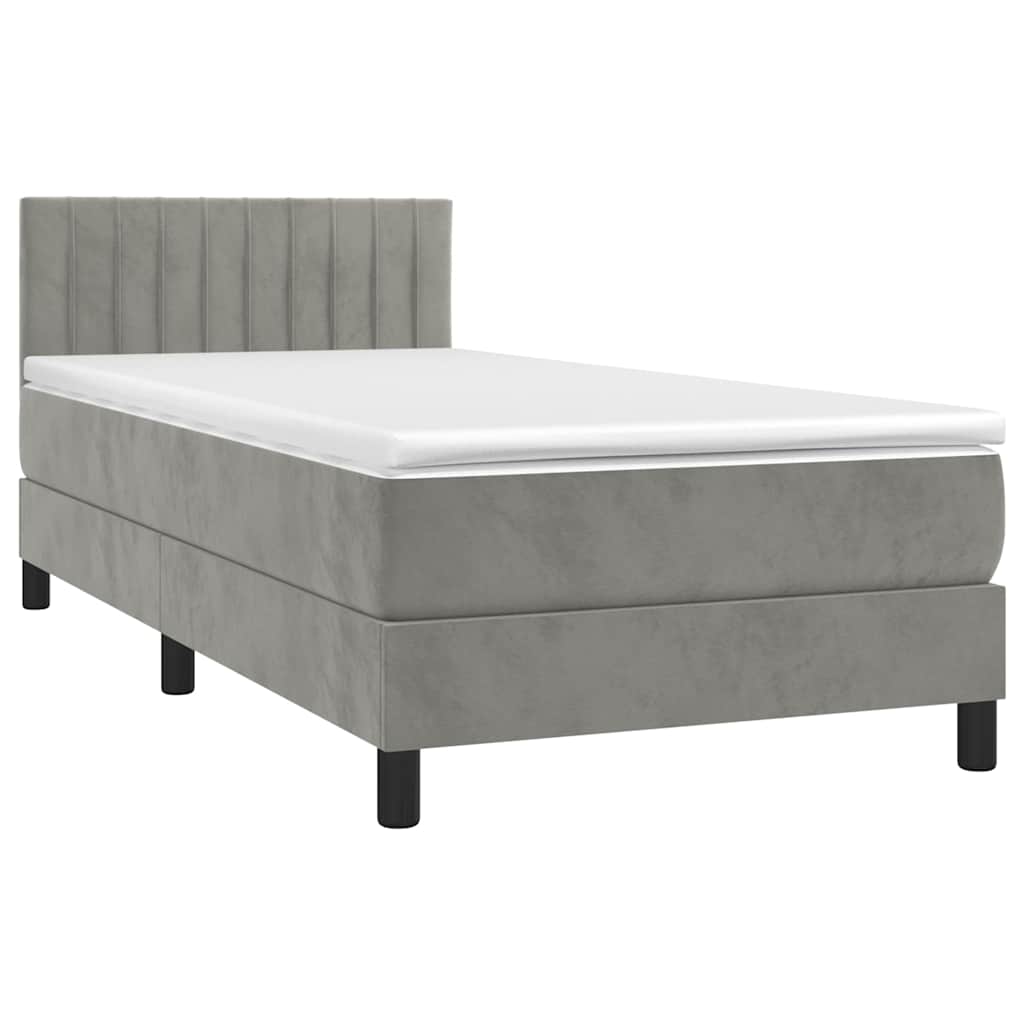 Sommier à lattes de lit et matelas et LED Gris clair 90x190cm