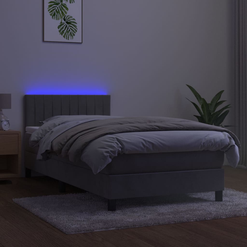 Sommier à lattes de lit et matelas et LED Gris clair 90x190cm - XIOS
