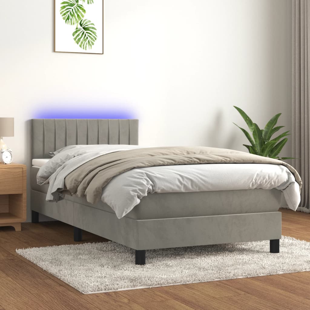Sommier à lattes de lit et matelas et LED Gris clair 90x190cm - XIOS