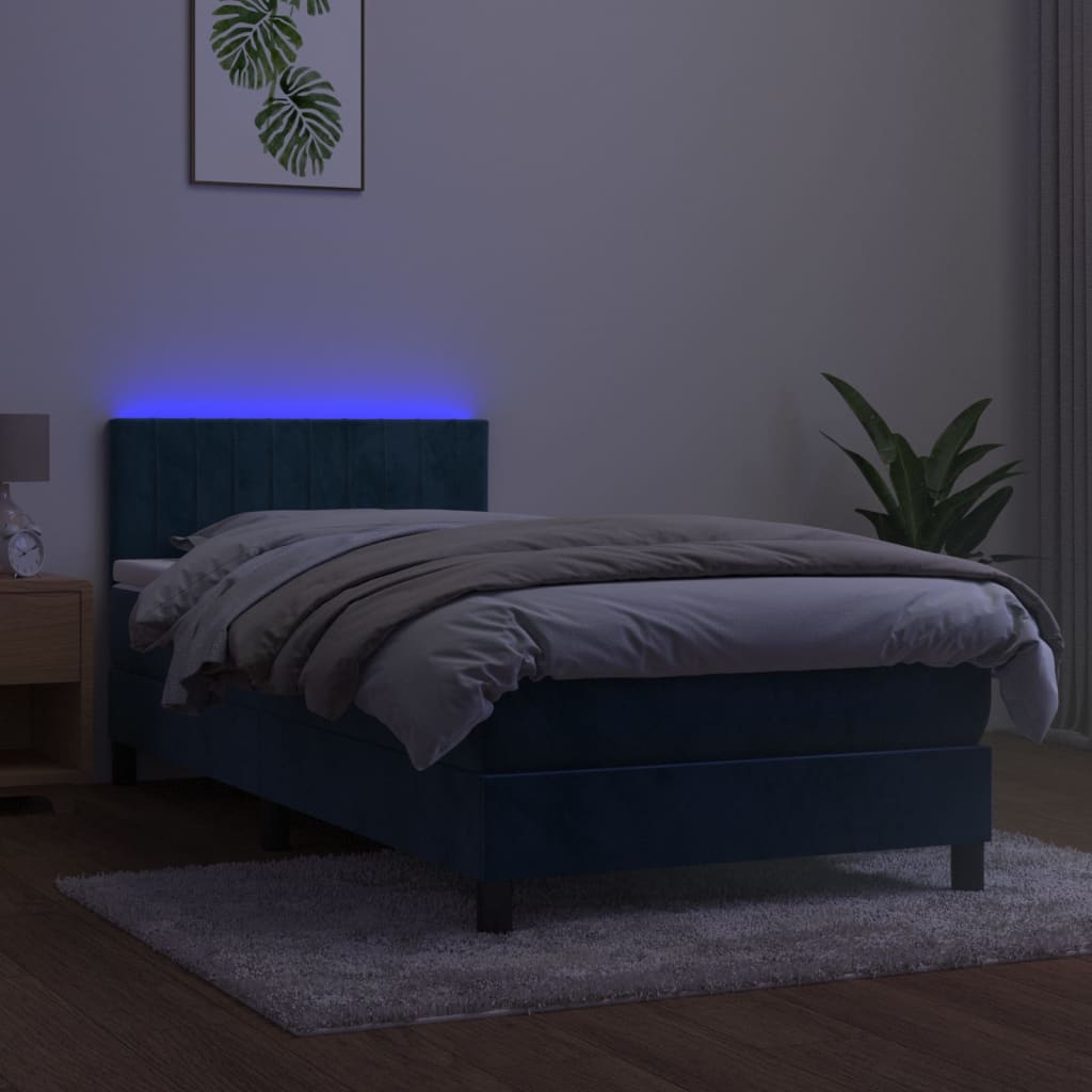 Sommier à lattes de lit et matelas et LED Bleu foncé 90x190cm - XIOS