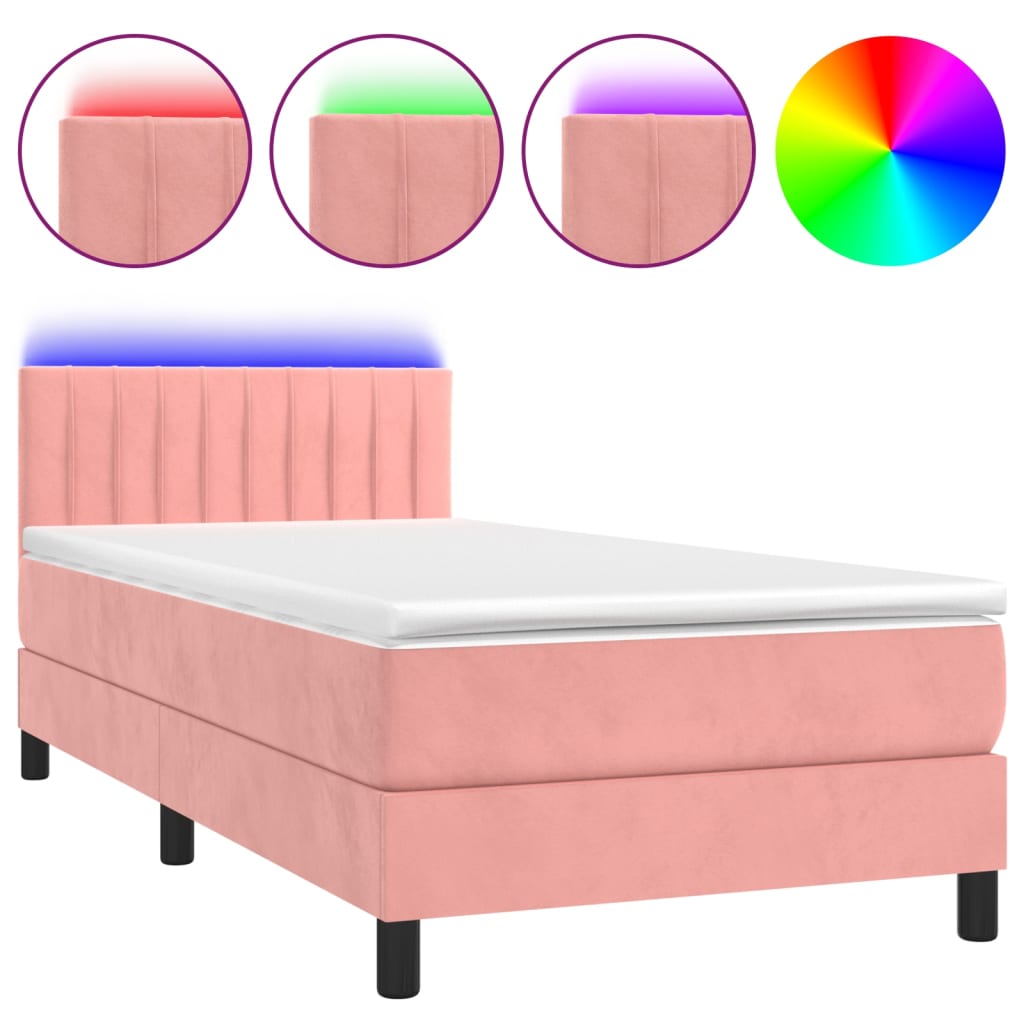 Sommier à lattes de lit avec matelas et LED Rose 90x190 cm - XIOS