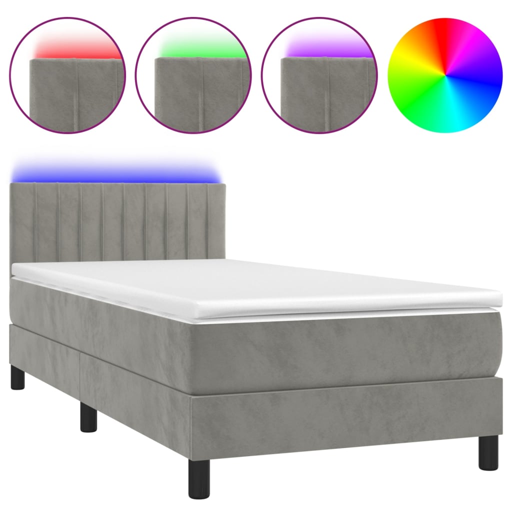 Sommier à lattes de lit et matelas et LED Gris clair 90x200cm - XIOS