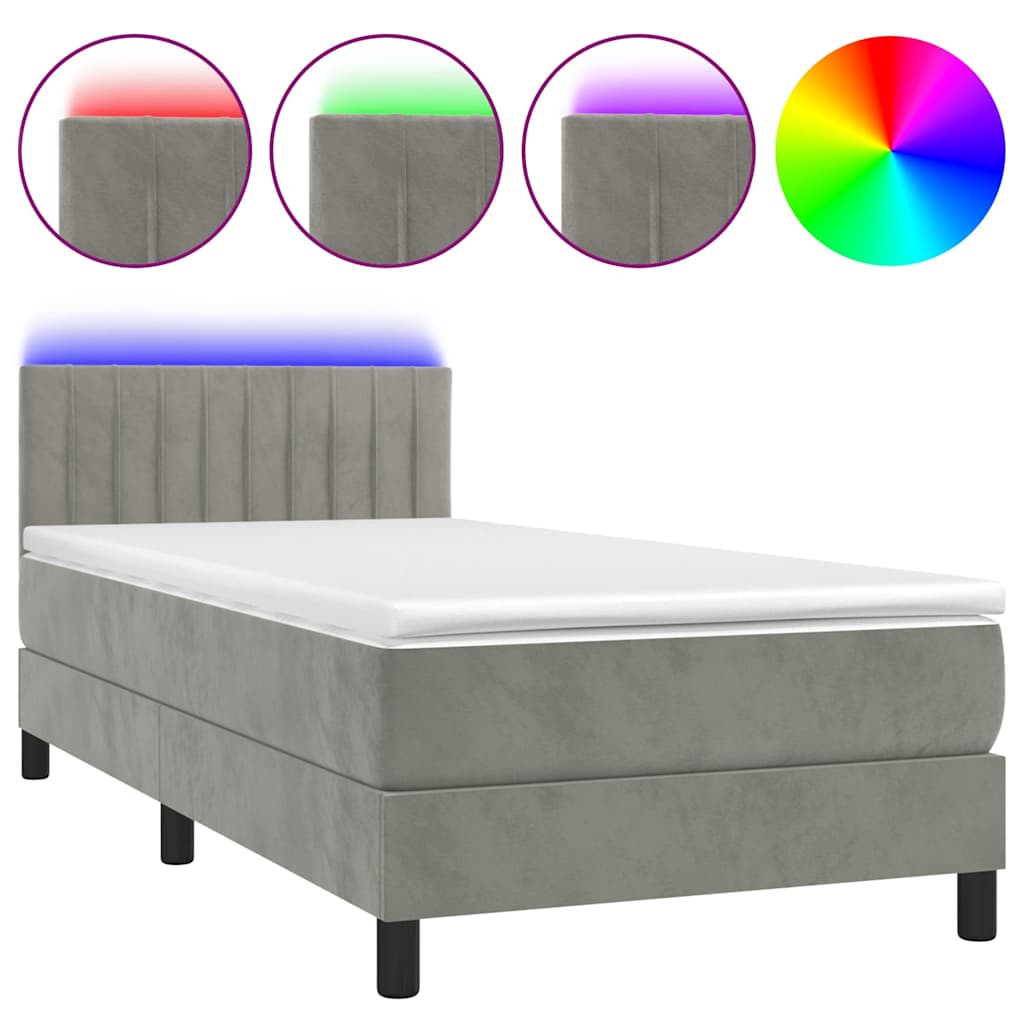 Sommier à lattes de lit et matelas et LED Gris clair 90x200cm