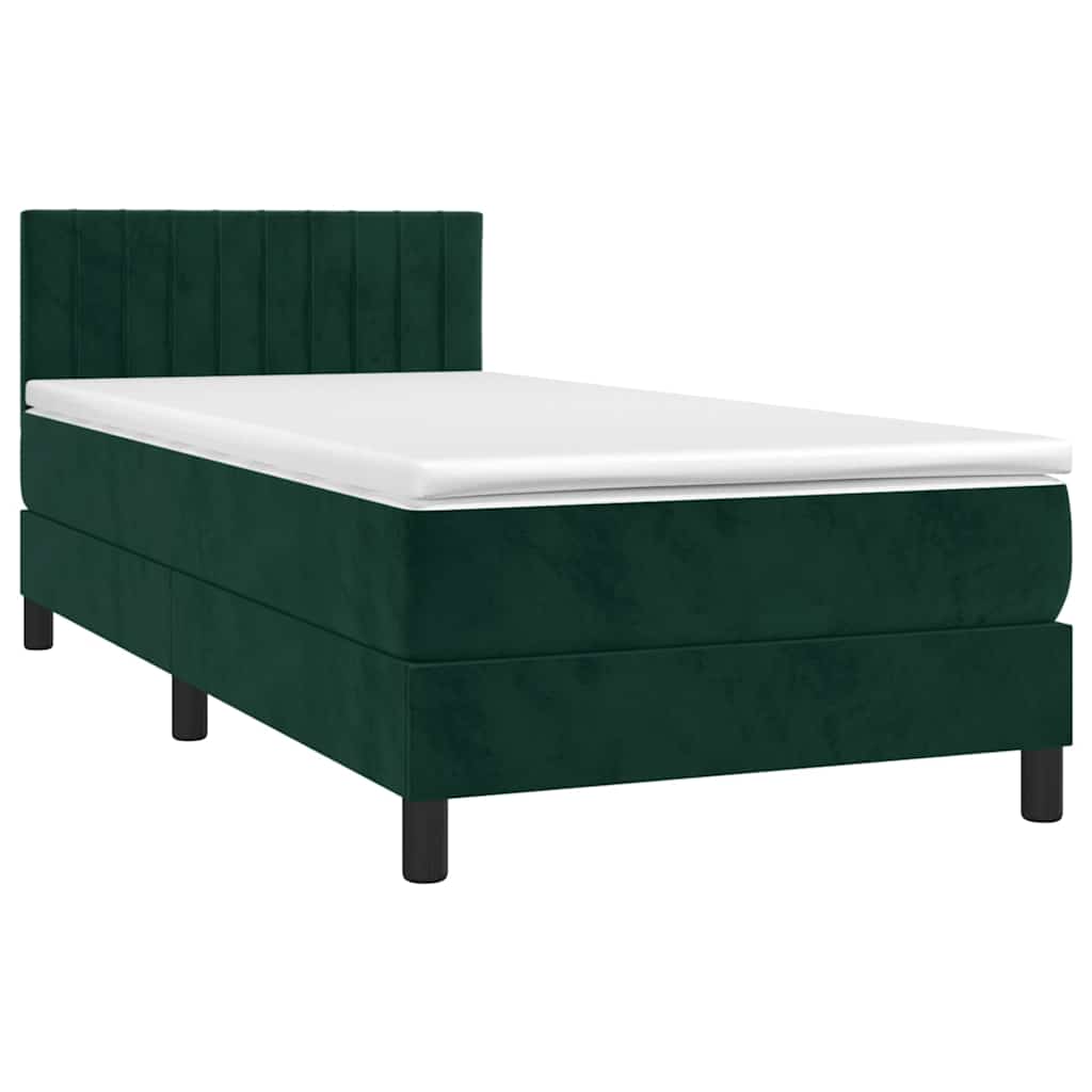 Sommier à lattes de lit et matelas et LED Vert foncé 90x200cm