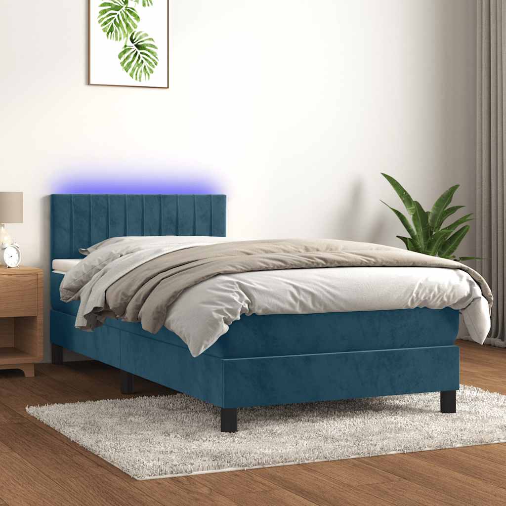 Sommier à lattes de lit et matelas et LED Bleu foncé 90x200cm - XIOS