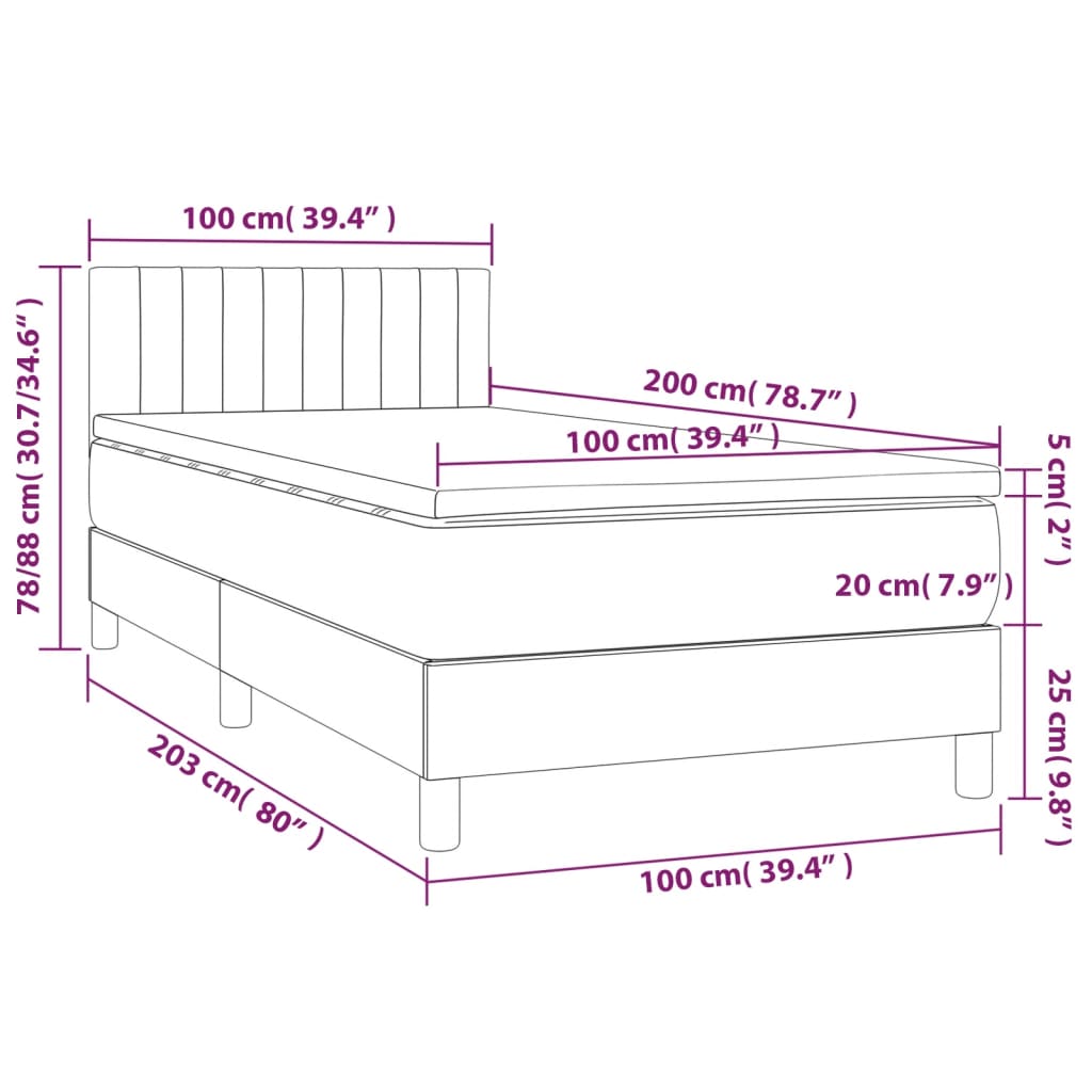 Sommier à lattes de lit avec matelas LED Gris foncé 100x200 cm - XIOS