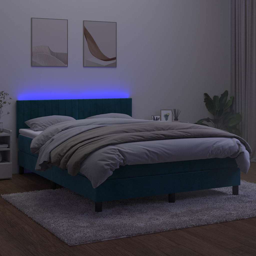Sommier à lattes de lit avec matelas LED Bleu foncé 140x200 cm - XIOS