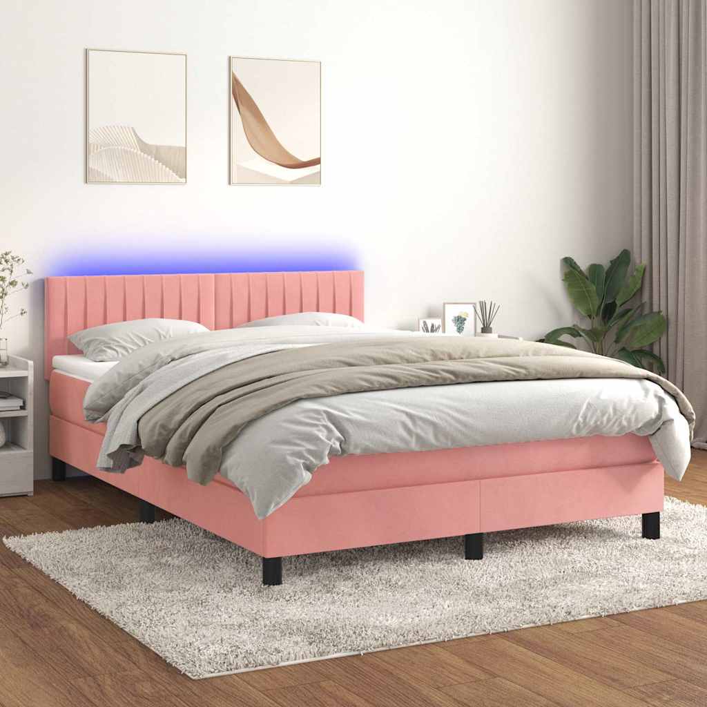 Sommier à lattes de lit avec matelas et LED Rose 140x200 cm