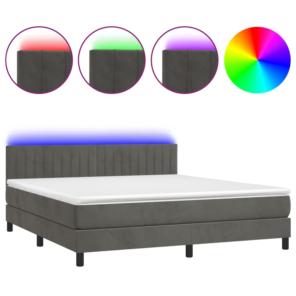 Sommier à lattes de lit avec matelas LED Gris foncé 160x200 cm