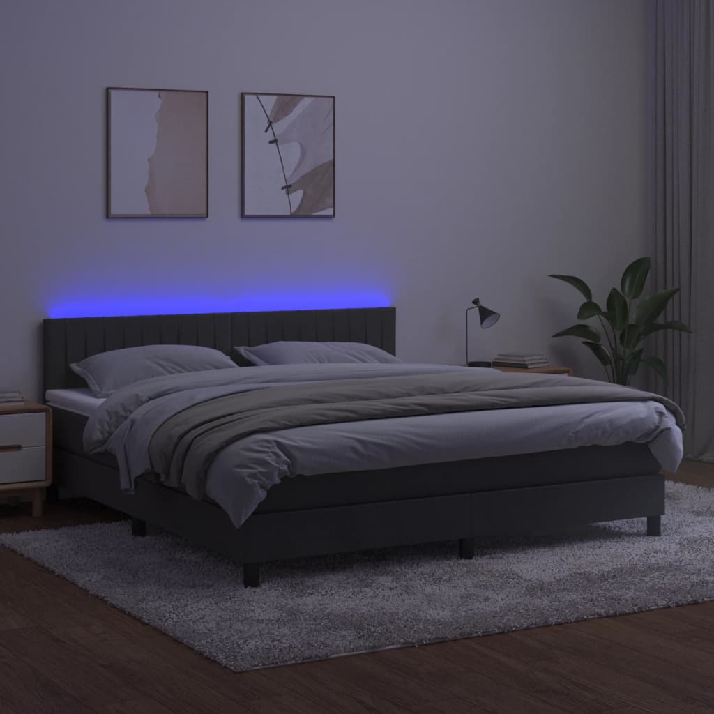 Sommier à lattes de lit avec matelas LED Gris foncé 160x200 cm