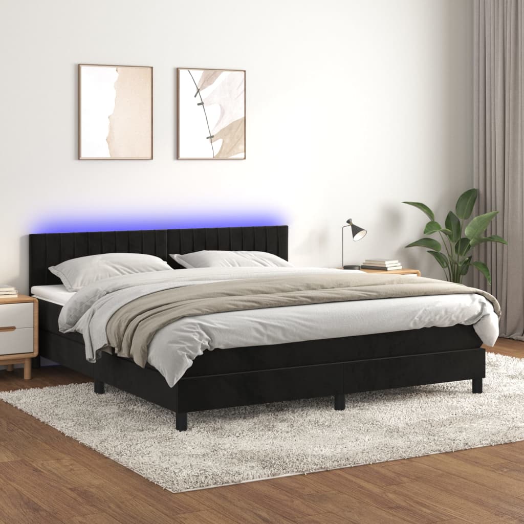Sommier à lattes de lit avec matelas et LED Noir 160x200 cm - XIOS
