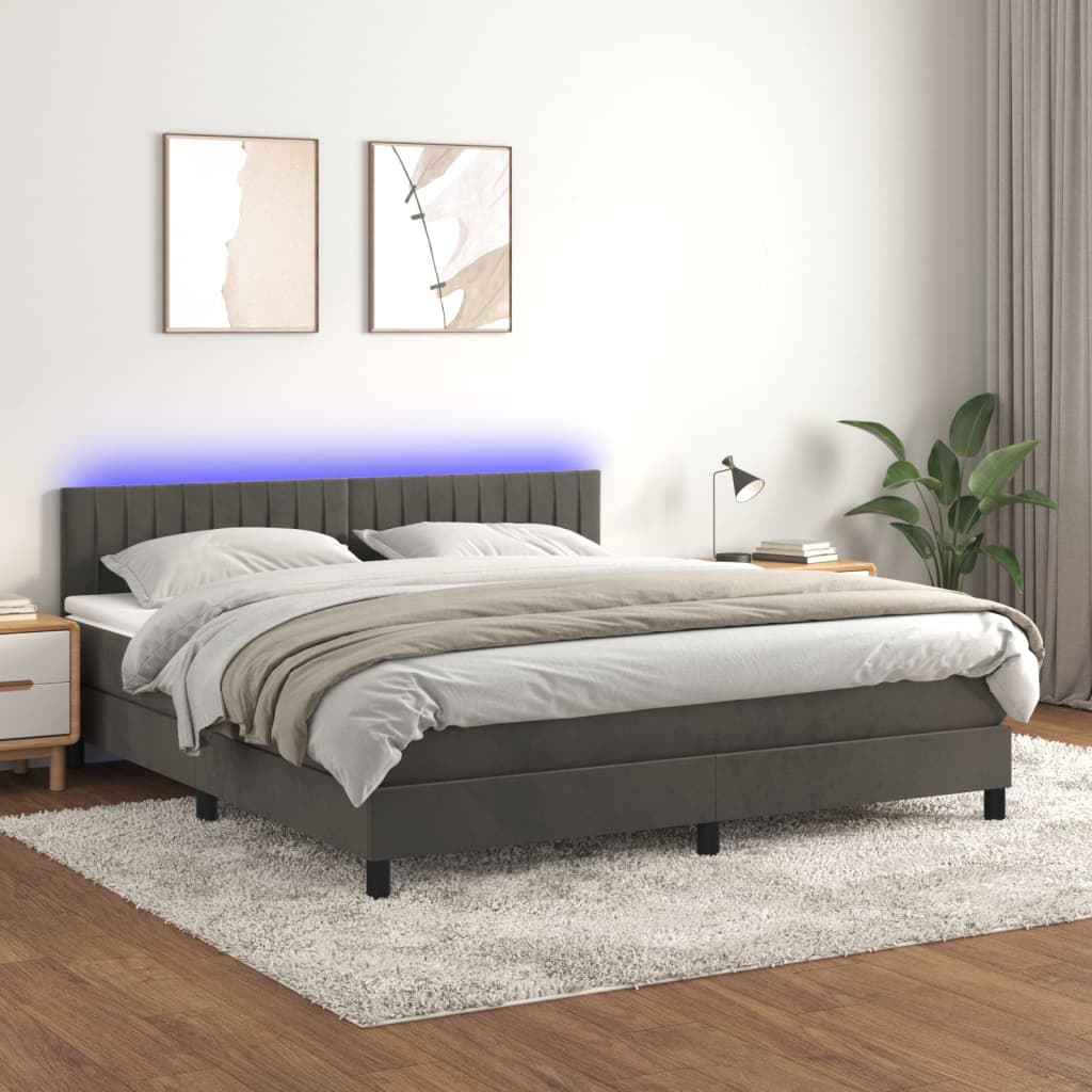 Sommier à lattes de lit avec matelas LED Gris foncé 180x200 cm - XIOS