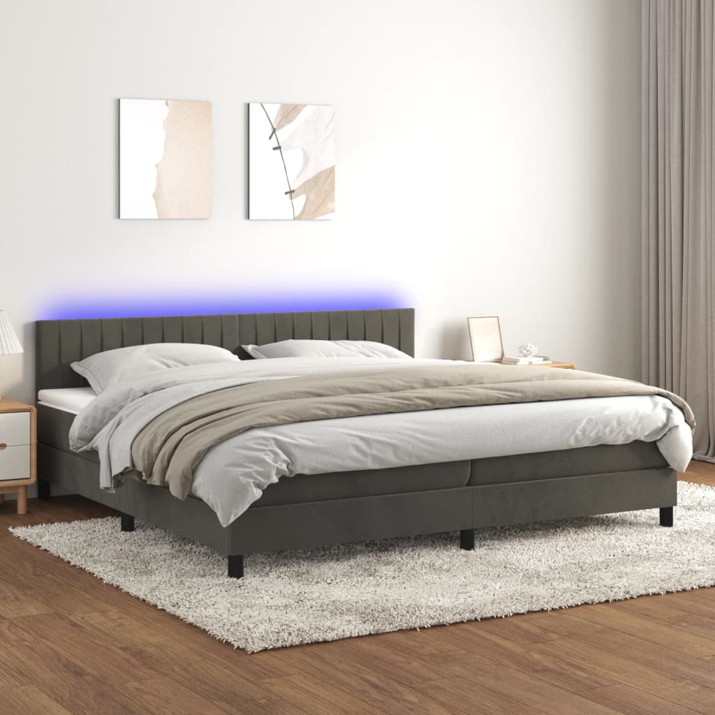 Sommier à lattes de lit avec matelas LED Gris foncé 200x200 cm - XIOS