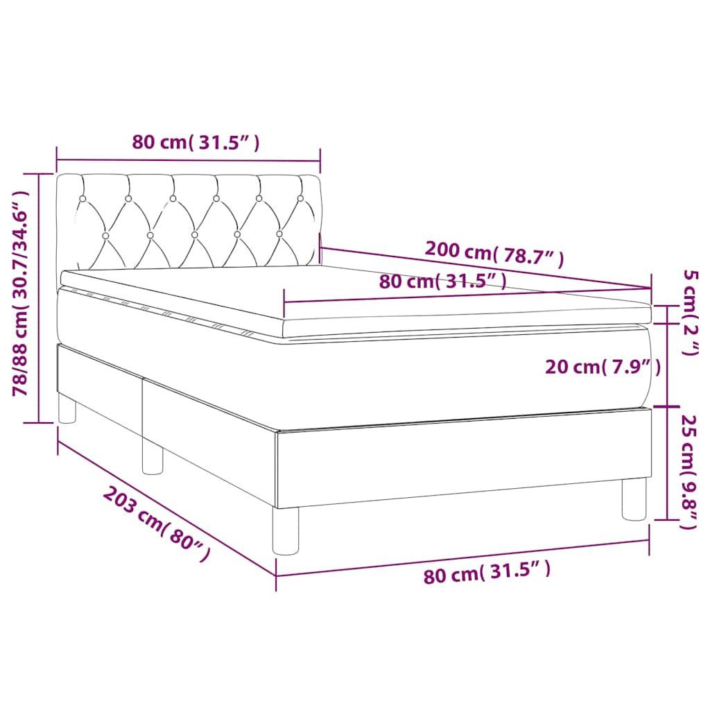Sommier à lattes de lit avec matelas et LED Gris foncé 80x200cm - XIOS