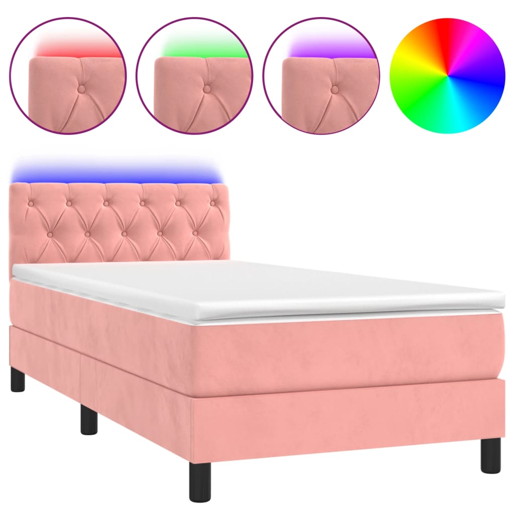 Sommier à lattes de lit avec matelas et LED Rose 80x200 cm - XIOS