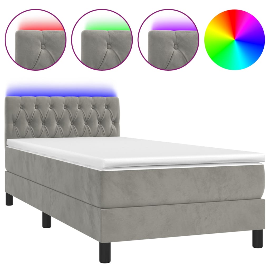 Sommier à lattes de lit avec matelas et LED Gris clair 90x190cm - XIOS